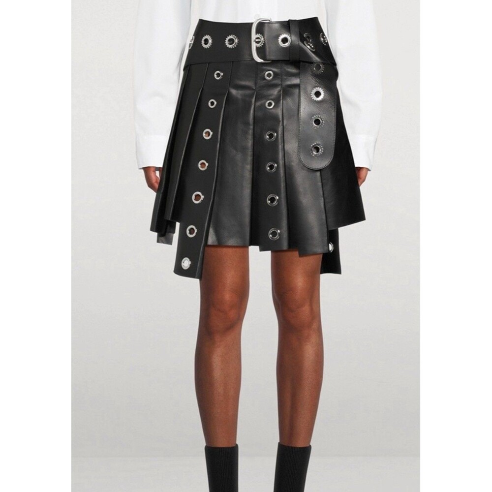 Off-White Leather Eyelet Mini Skirt Black IT Size 40 Retail: $3400 New - Picture 2 of 8